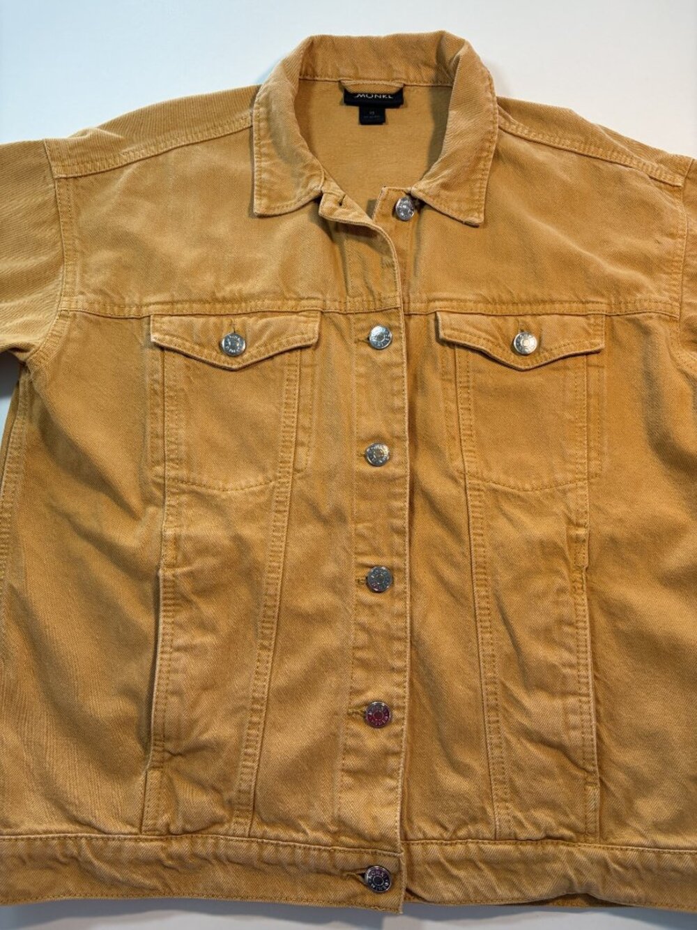 Monki Mustard Yellow Oversized Denim Jacket XS Boxy Relaxed Cotton Trucker - Picture 2 of 10